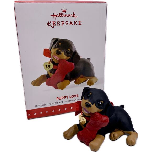 Hallmark Keepsake PUPPY LOVE 2015 Ornament 25th In Series Rottweiler - Picture 1 of 10